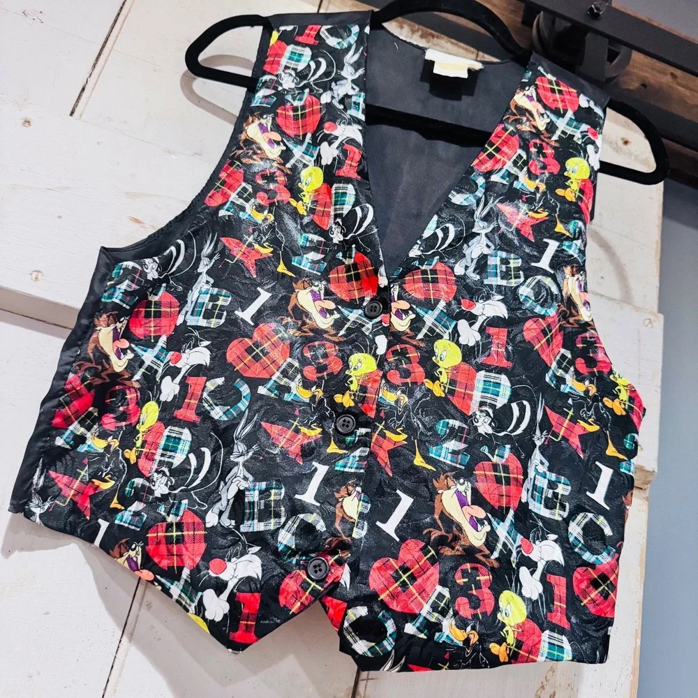 1994 Looney Tunes Unisex One Size Vest Taz‎ Bugs Bunny Tweety ABC's Numbers